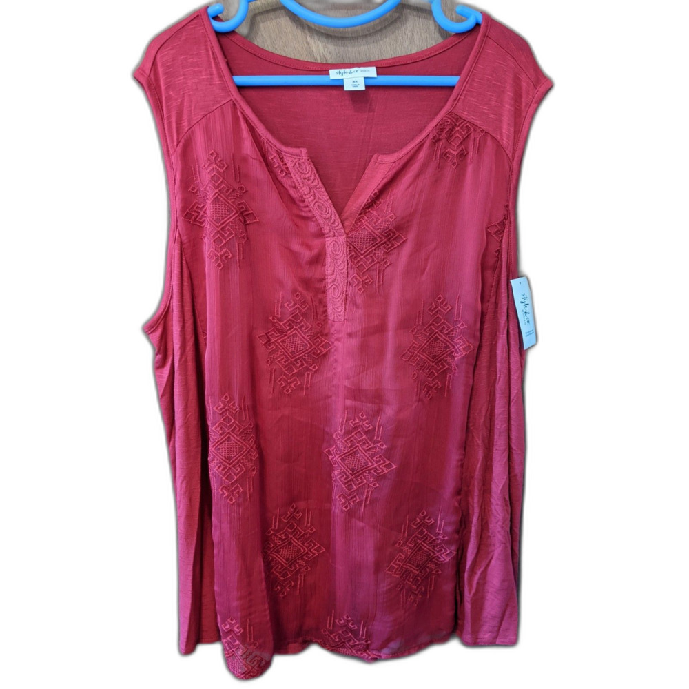 NWT Red Embroidered Boho Tank Top Southwest Pattern Plus Sz 3X NEW Style & Co